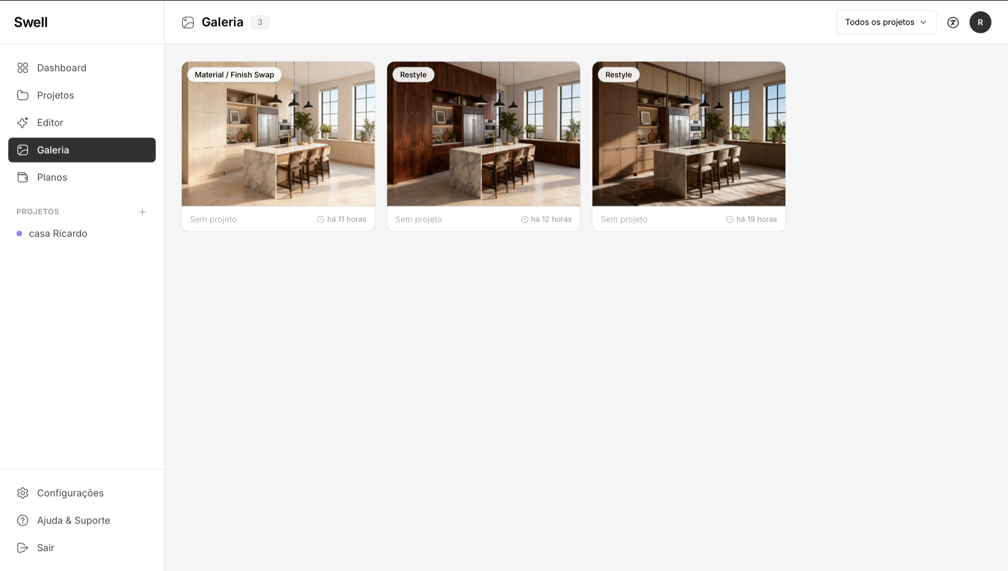 Galeria da Swell com renders reais de ambientes